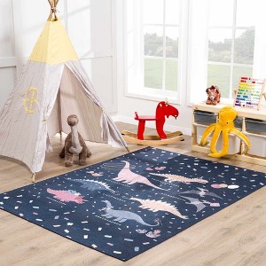 Hauteloom Milne Navy Dinosaur Washable Kids Rug - 1 of 4
