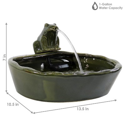 Green Ceramic Solar Powered Frog Tabletop Water Fountain
