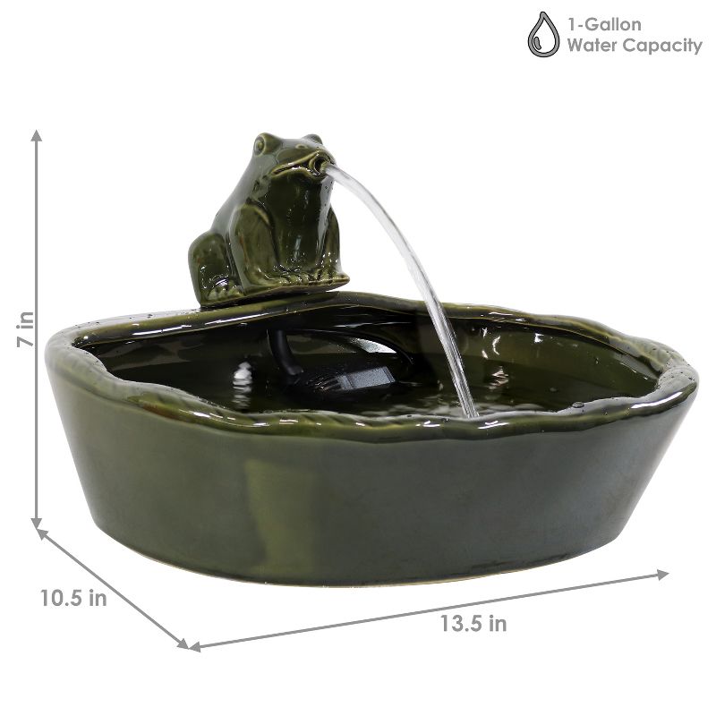 Sunnydaze Outdoor Solar Powered Ceramic Spitting Frog Water Fountain with Submersible Pump - 7" - Green, 4 of 13