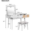 Mid Century Modern Vanity Desk w/ Mirror, 3 Drawers & Stool - Wood Dressing Table for Bedroom - 3 of 4