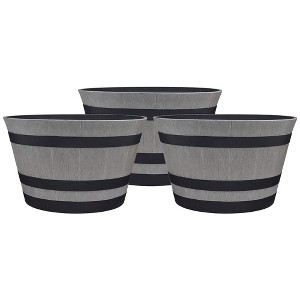 Southern Patio HDR-055457 Resin Whiskey Barrel Indoor Outdoor Garden Planter Pot for Vegetables, Trees, Plants, and Flowers, Gray (3 Pack) - 1 of 4