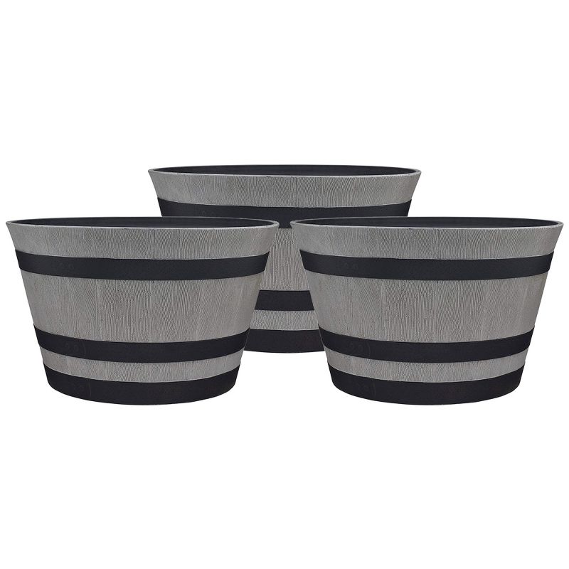 Southern Patio HDR-055457 Resin Whiskey Barrel Indoor Outdoor Garden Planter Pot for Vegetables, Trees, Plants, and Flowers, Gray (3 Pack), 1 of 6
