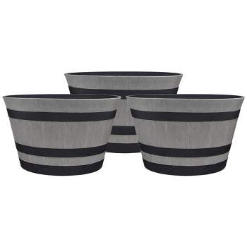 Southern Patio HDR-055457 Resin Whiskey Barrel Indoor Outdoor Garden Planter Pot for Vegetables, Trees, Plants, and Flowers, Gray (3 Pack)