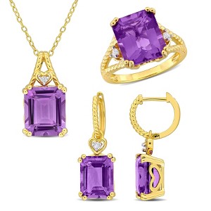 EVERLY JEWELRY | 16 5/8ct TGW Octagon-Cut Amethyst and White Topaz Earrings, Pendant, and Cocktail Ring Set in Yellow Plated Sterling Silver - 1 of 4