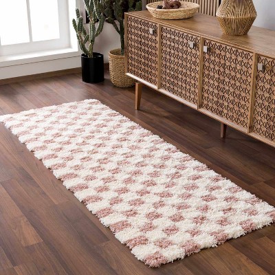 Hauteloom Atira Pink Checkered Shag Rug