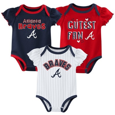 MLB Atlanta Braves Baby Girls' 3pk Bodysuit Set - 0-3M