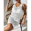 Women's Crochet Sleeveless Mini Dress - Openwork Knit V-Neck Side Slit Cover Up for Beach & Vacation - 4 of 4