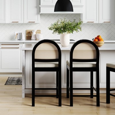 Bailey Black Wood and Rattan Counter Height Barstool