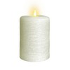 LumiPur 3.5"x5" Signature Natural Glow Flickering Flameless LED Wax Pillar Candle Linen White - 3 of 4