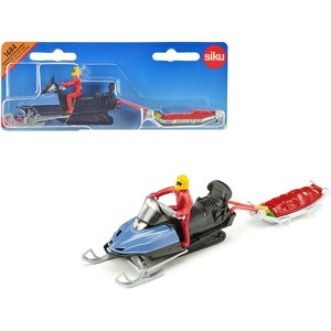 Snow Mobile Blue with Rescue Sledge and 2 Figures Diecast Model by Siku - 1 of 4