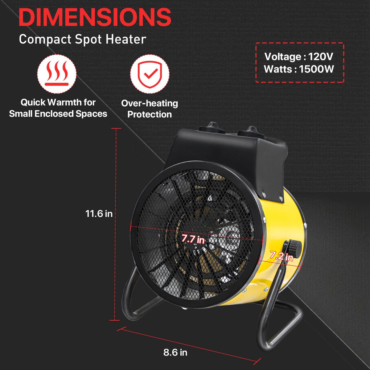 EAGLE PEAK 2 PCS 1500W Indoor Space Greenhouse Heater, Spray Water Resistant IPx4, Over-heat Protection - thumbnail 3