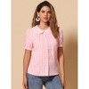 INSPIRE CHIC Women's Plaid Puff Short Sleeve Button Down Peter Pan Collar Shirt - 2 of 4