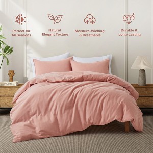 Peace Nest Linen Cotton Blend Duvet Cover Set, Durable, Breathable & Moisture-Wicking, 3 Piece Bedding Set with Pillow Shams - 1 of 4