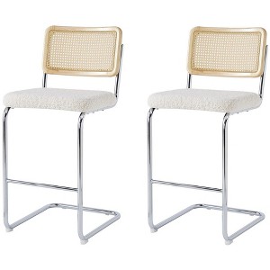 Nordlys Set of 2 Bar Stools with Cane Backs and White Bouclé Seats Modern Design Style Upholstery Dining Room - 1 of 4