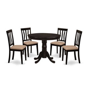 5-Piece Round Cappuccino Finish Solid Wood Top Dining table with 4 Chairs with - 1 of 4