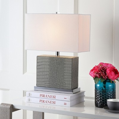 Delia 21-inch Gray Faux Alligator Table Lamp with Silver Finish