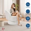 Swivel Barrel Accent Chair, 360° Teddy Fabric Upholstered Armchair with Striped Backrest & Plush Padding, Comfy Round Lounge Chair - 3 of 4