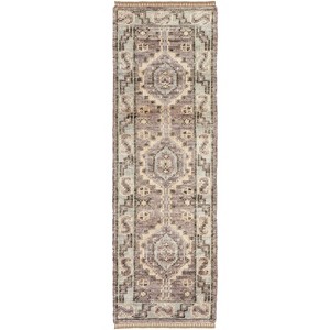 Ivory Gray And Brown Wool Geometric Hand Knotted Area Rug With Fringe - 1 of 3