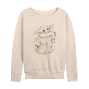 Women's - Star Wars - The Mandalorian Grogu Tonal Washed Lightweight French Terry Wide Neck Long Sleeve Graphic Shirt - 1 of 4