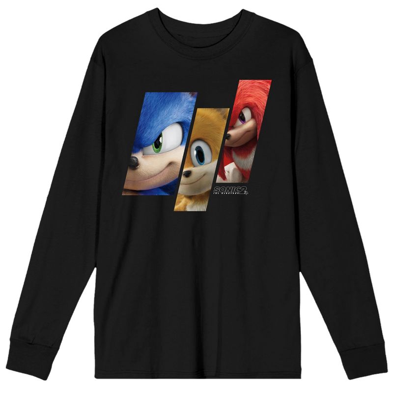 Sonic The Hedgehog 2 Sonic Knuckles & Tails Graphic Men's Black Long Sleeve Shirt, 1 of 3