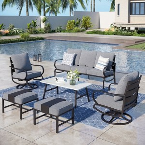 Captiva Designs 6pc Metal Patio Furniture Conversation Set with Swivel Chairs and Ottomans for Garden Porch Backyard - 1 of 4