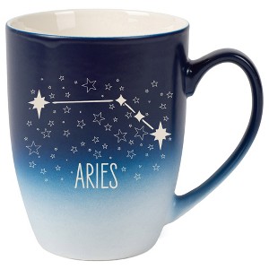 100 North Zodiac Design 10 Ounce Navy Blue and White Two Toned Ombre, Comfortably Fits Your Hands, Ceramic Tea Coffee Cup Mug, Aries - 1 of 1