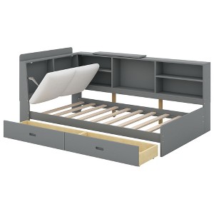 Gulches Wood Twin Size Platform Bed with Storage Headboard, Built-in Shelves and 2 Drawers, Gray - Sturdy Pine Wood & MDF Frame - 1 of 4