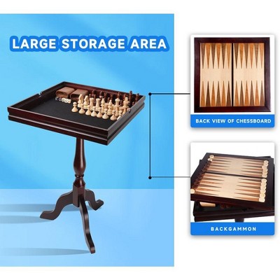 GSE Wooden 3-in-1 Chess Checkers Backgammon Table, Chess Checkers Backgammon Combo Game Set