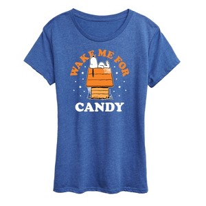Women's - Peanuts - Wake Me For Candy Short Sleeve Graphic T-Shirt - 1 of 4
