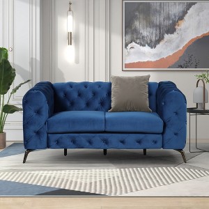63'' Loveseat Sofa Couch, Upholstered Velvet Sofa with Metal Legs, 2 Seater Deep Seat Sofa Couch for Living Room Office Bedroom Apartment - 1 of 4