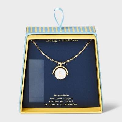 14K Gold Dipped Crystal and Mother of Pearl Circle Spinner Initial Necklace - A New Day™
