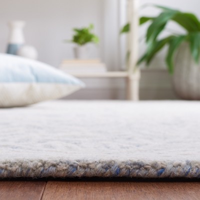 Blue and Ivory 6' Square Hand Tufted Wool Rug