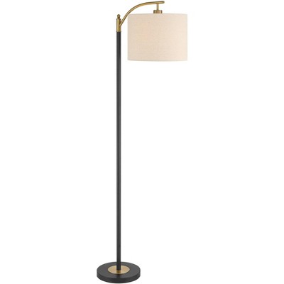 Black and Gold Metal Mid-Century Modern Floor Lamp with Linen Shade