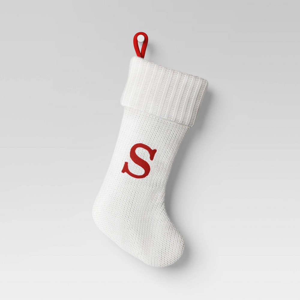 Photos - Other Decoration Knit Monogram Christmas Stocking White S - Wondershop™