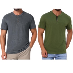 INSPIRE CHIC Men's Summer Short Sleeve Button Basic Henley T-Shirts 2 Packs - 1 of 4