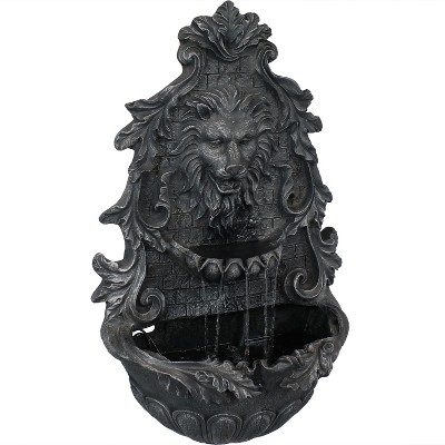 Sunnydaze 30"H Solar-Powered with Battery Pack Polyresin Stoic Courage Lion Head Outdoor Wall-Mount Fountain