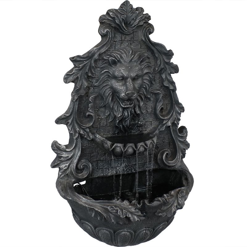 Sunnydaze 30"H Solar-Powered with Battery Pack Polyresin Stoic Courage Lion Head Outdoor Wall-Mount Fountain, 1 of 11