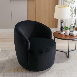 25.6"Swivel Accent 360°Swivel  Armchair Barrel Chair With Black Powder Coating Metal Ring，White+Velvet - 1 of 4