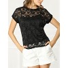 Allegra K Women's Curved Hem Sheer Short Sleeves Floral Lace Blouse - 2 of 4