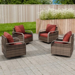 EAGLE PEAK Wicker Outdoor Rocking Chair, Swivel Rocker, Rattan Patio Furniture, 4 Chairs - 1 of 4