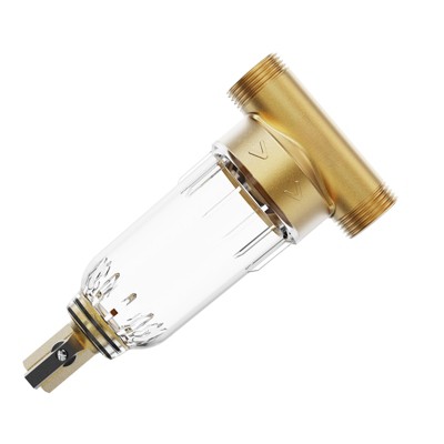 VEVOR Spin Down Filter, 40 Micron Whole House Sediment Filter for Well Water, 3/4" FNPT + 1" MNPT, 4 T/H High Flow Rate, Brass&Transparent