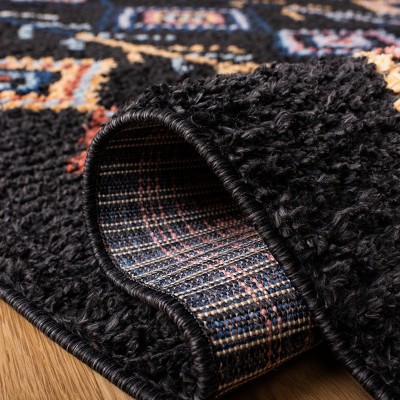 Black and Navy Diamond Flat Woven Square Area Rug, 6'7"