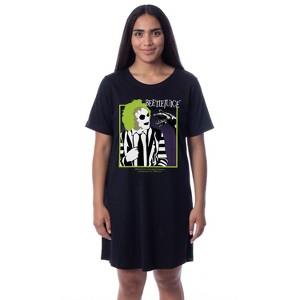 Beetlejuice Womens' Minimalist Character Logo Nightgown Sleep Pajama Shirt Black - 1 of 3