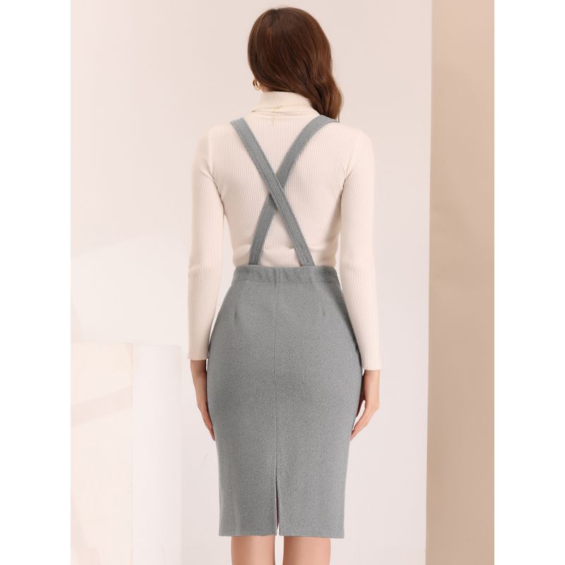 Allegra K Women's Pencil High Waist Adjustable Strap Split Back Bodycon Suspender Skirts, 3 of 7