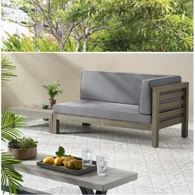 NicBex Modern Outdoor Patio Sofa Set, Left-Arm Loveseat & Coffee Table with Water-Resistant Cushions, Wood Corner Bench, Outdoor Sofa