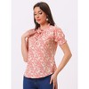 Allegra K Women's Ruffle Tie V-Neck Casual Smocked Short Sleeve Floral Top - 3 of 4