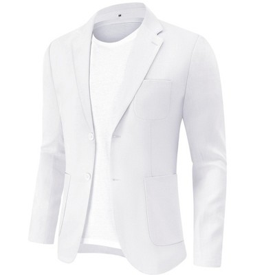 YesFashion Men's Linen Sport Coat Two Button Lightweight Blazer Business Casual Jacket White XXL — фото 2