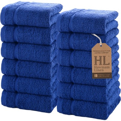 Hawmam Linen Luxury Cotton Washcloths 13x13 Inch - Large Hotel Spa Bathroom Face Towel | 12 Pack |