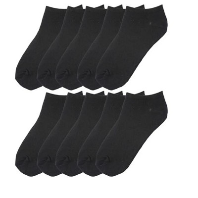 Tipi Toe Big Kids Boys 10 Pairs Classy Lightweight Novelty Plain Solid Black Pattern Ankle/Low Cut Socks, Size Medium