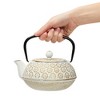 Juvale White Cast Iron Floral Teapot Kettle with Stainless Steel Infuser Set, Japanese Tea Pot for Kitchen Pantry, 34 oz - 4 of 4